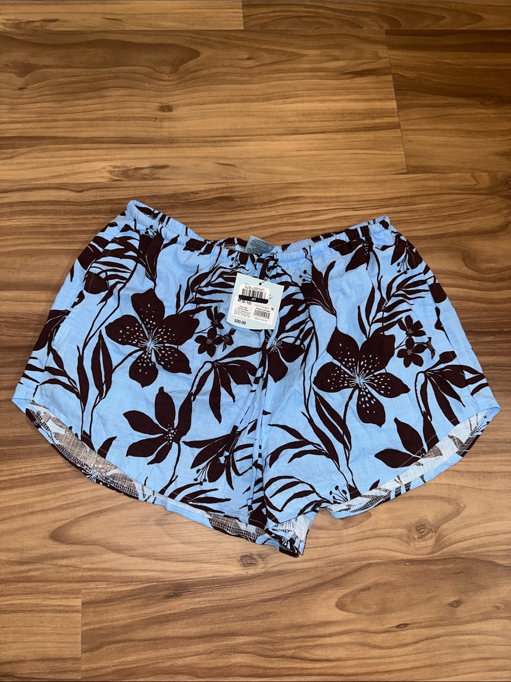 Shade & Shore Light Blue Shorts with Dark Brown Floral Print